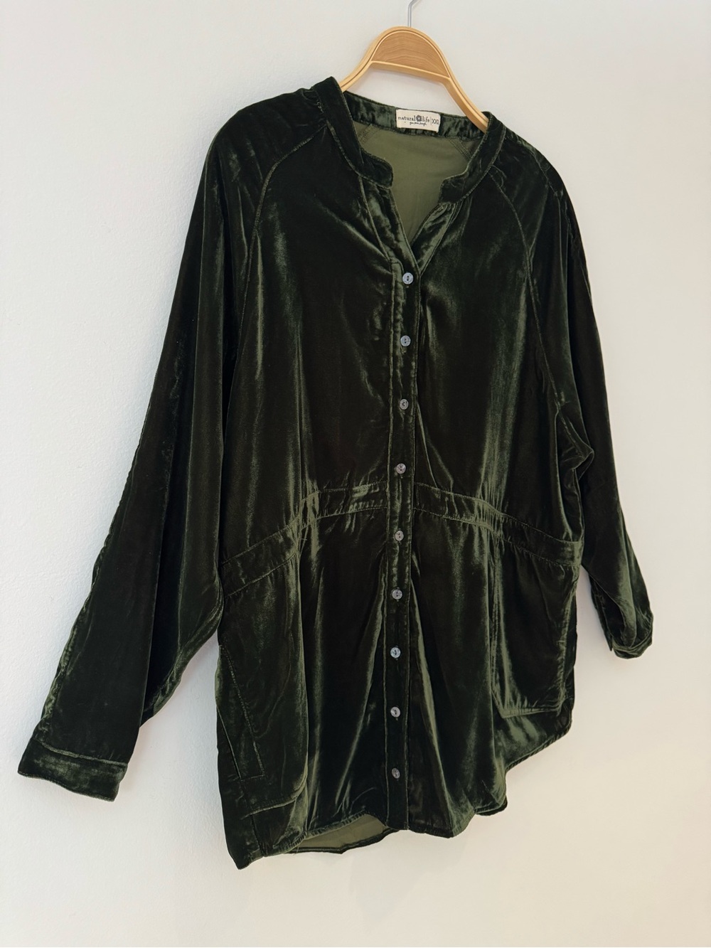 Natural Life Laid Back Velvet Button Down Tunic Shirt Shacket Green, Size XXL - Picture 5 of 10